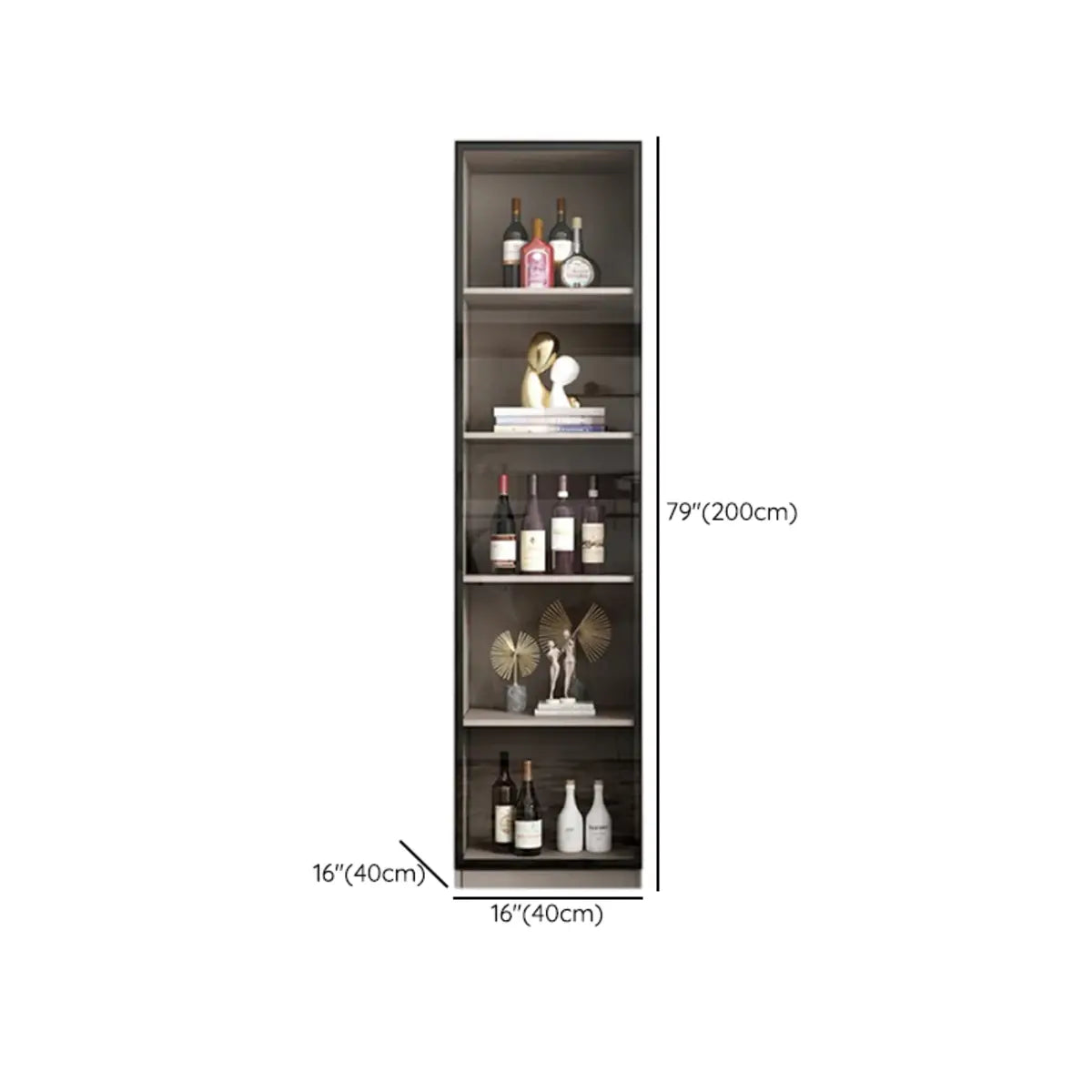 Black Tall Wooden Display Wine Cabinet with Lighting Image - 18