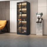 Black Tall Wooden Display Wine Cabinet with Lighting Image - 3