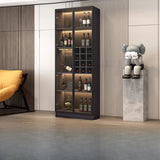 Black Tall Wooden Display Wine Cabinet with Lighting Image - 5