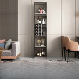 Black Tall Wooden Display Wine Cabinet with Lighting Image - 9