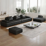 Black Tear Resistant Genuine Leather Pillow Back Sofa Image - 1