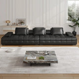 Black Tear Resistant Genuine Leather Pillow Back Sofa Image - 3