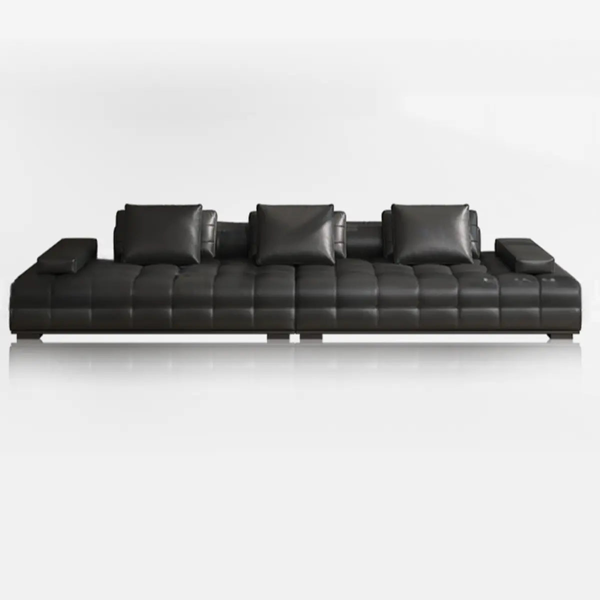 Black Tear Resistant Genuine Leather Pillow Back Sofa Image - 5