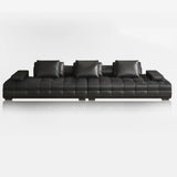 Black Tear Resistant Genuine Leather Pillow Back Sofa Image - 5