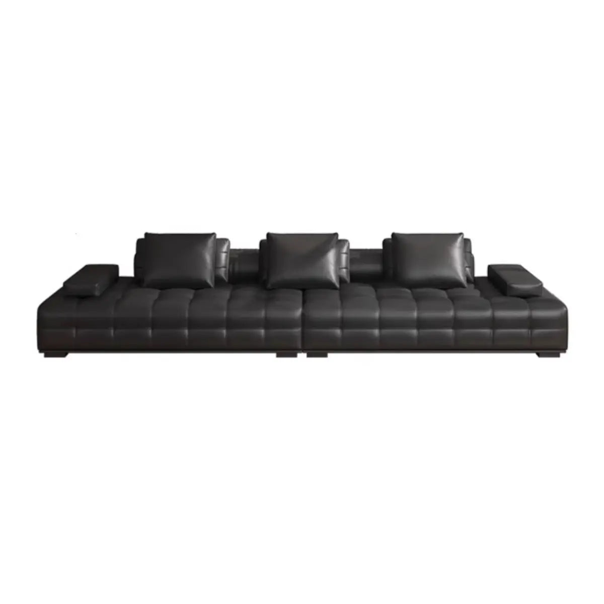 Black Tear Resistant Genuine Leather Pillow Back Sofa Image - 6