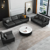 Black Tear Resistant Leather Foam Sofa with Pillow Image - 2