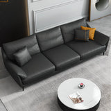 Black Tear Resistant Leather Foam Sofa with Pillow Image - 3