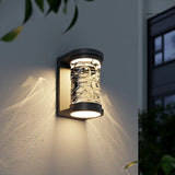 Black Trendy Cylinder Glass Steel Outdoor Wall Light Image - 1