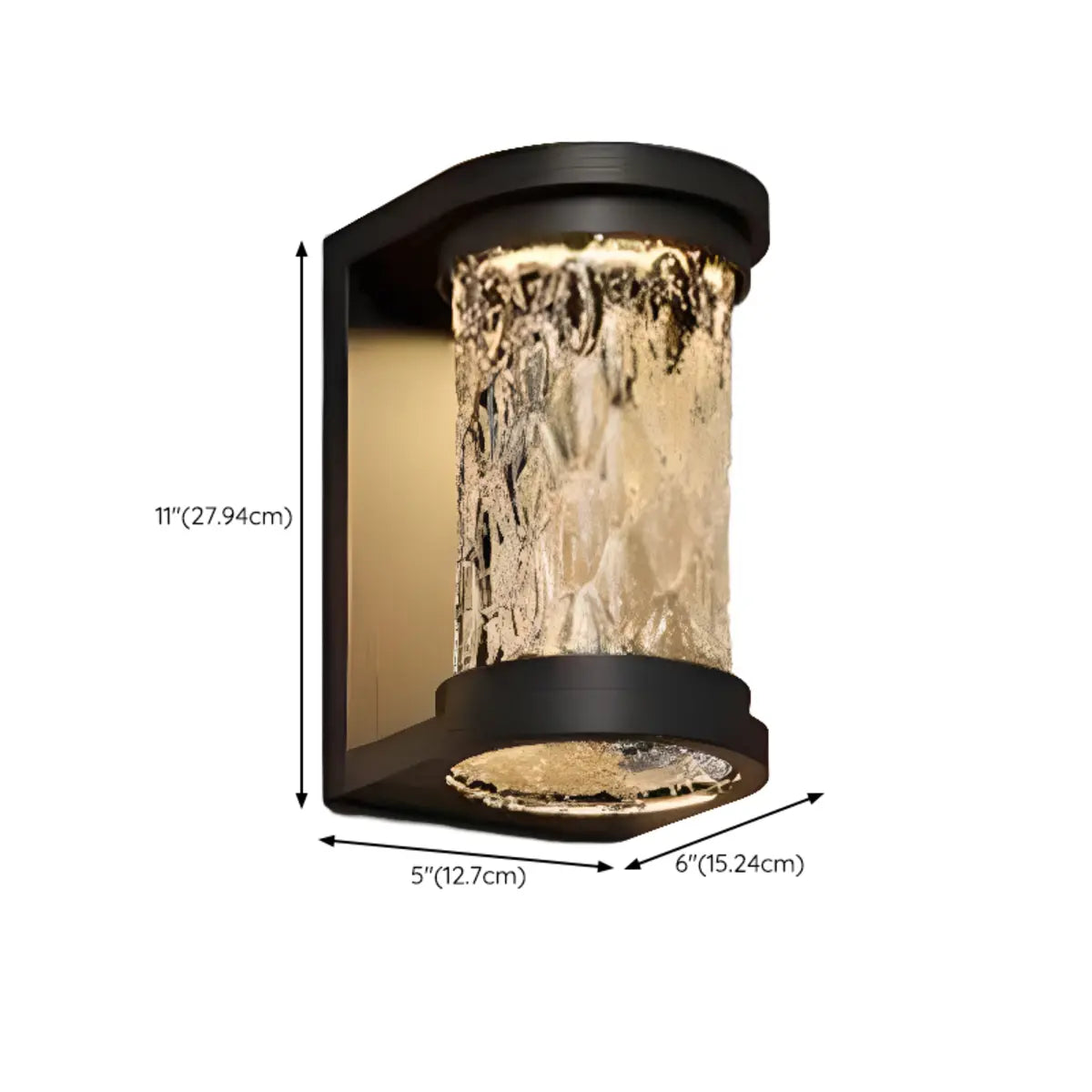 Black Trendy Cylinder Glass Steel Outdoor Wall Light 