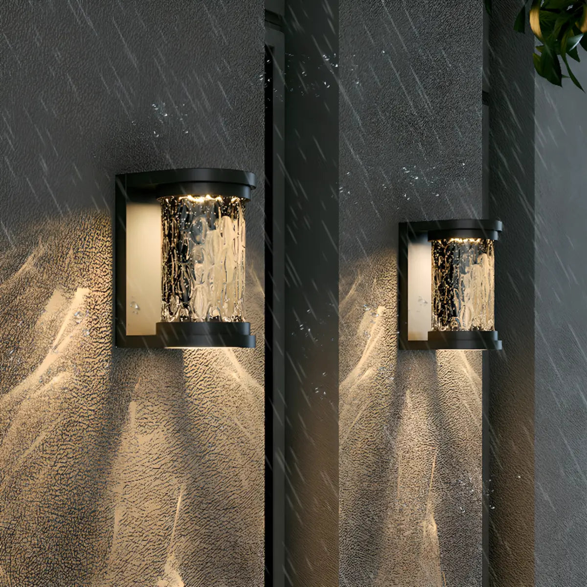 Black Trendy Cylinder Glass Steel Outdoor Wall Light Image - 3