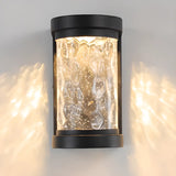 Black Trendy Cylinder Glass Steel Outdoor Wall Light Image - 5