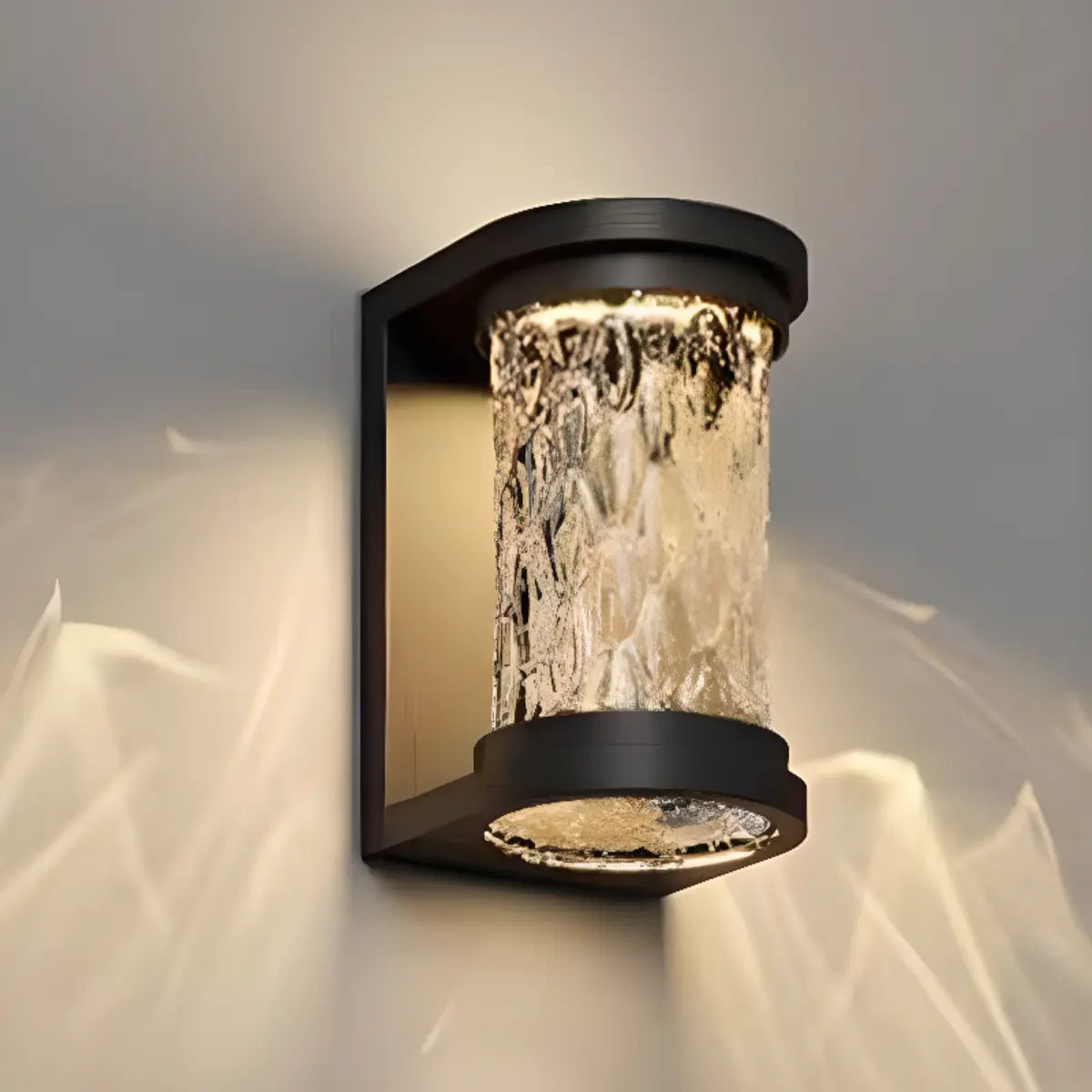 Black Trendy Cylinder Glass Steel Outdoor Wall Light Image - 7