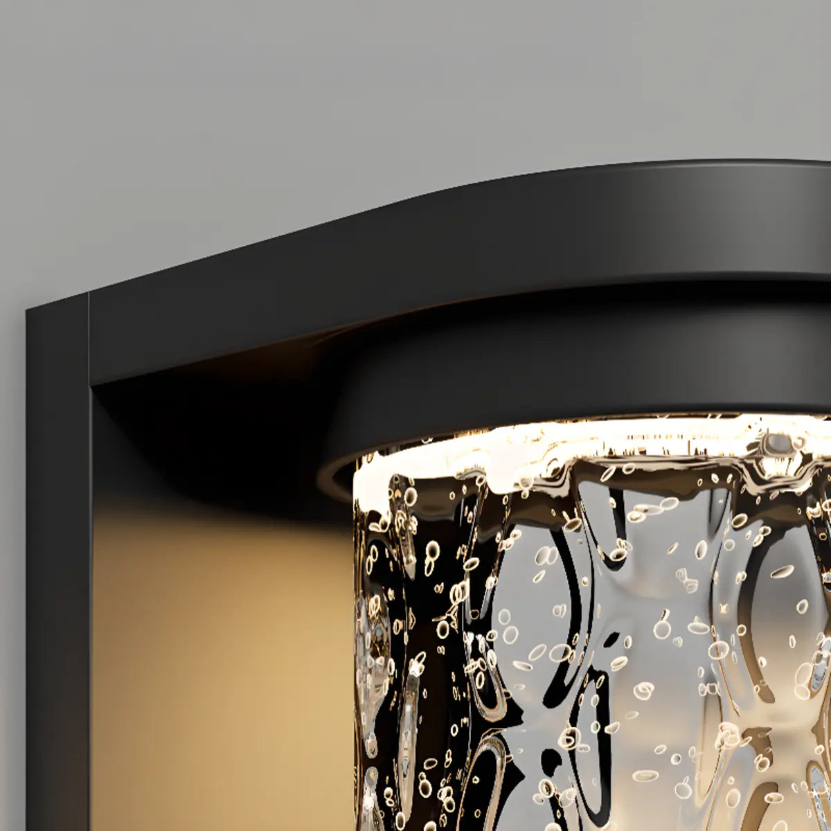 Black Trendy Cylinder Glass Steel Outdoor Wall Light Image - 9