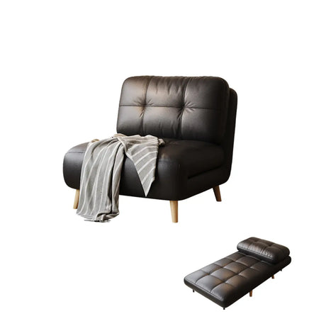 Black Tufted Faux Leather Foldable Compact Futon Sofa Bed Image - 2