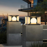 Black Unique Cubic Geometric Metal Outdoor Table Lamp Image - 4