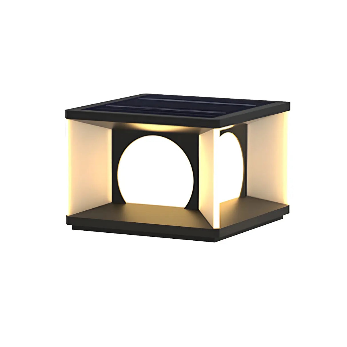 Black Unique Cubic Geometric Metal Outdoor Table Lamp Image - 5