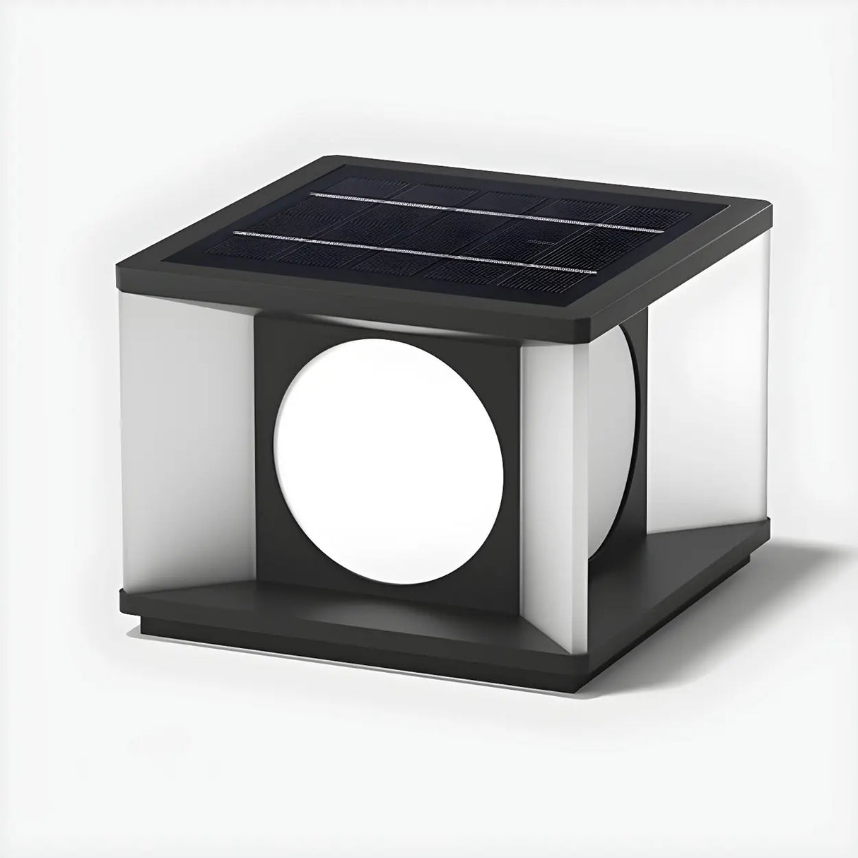 Black Unique Cubic Geometric Metal Outdoor Table Lamp Image - 6