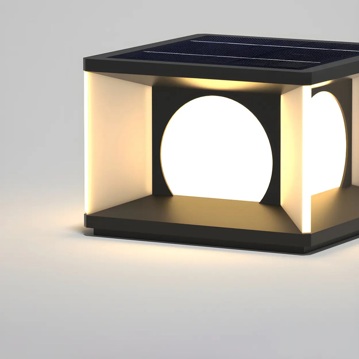 Black Unique Cubic Geometric Metal Outdoor Table Lamp Image - 7