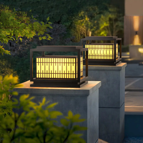 Black Unique Rectangular Metal Lantern Outdoor Lamp Image - 1