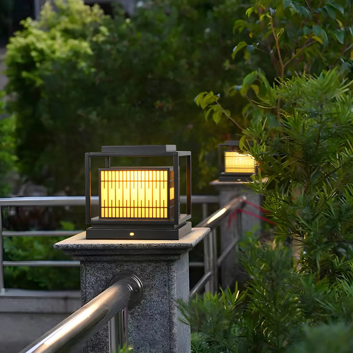 Black Unique Rectangular Metal Lantern Outdoor Lamp Image - 11