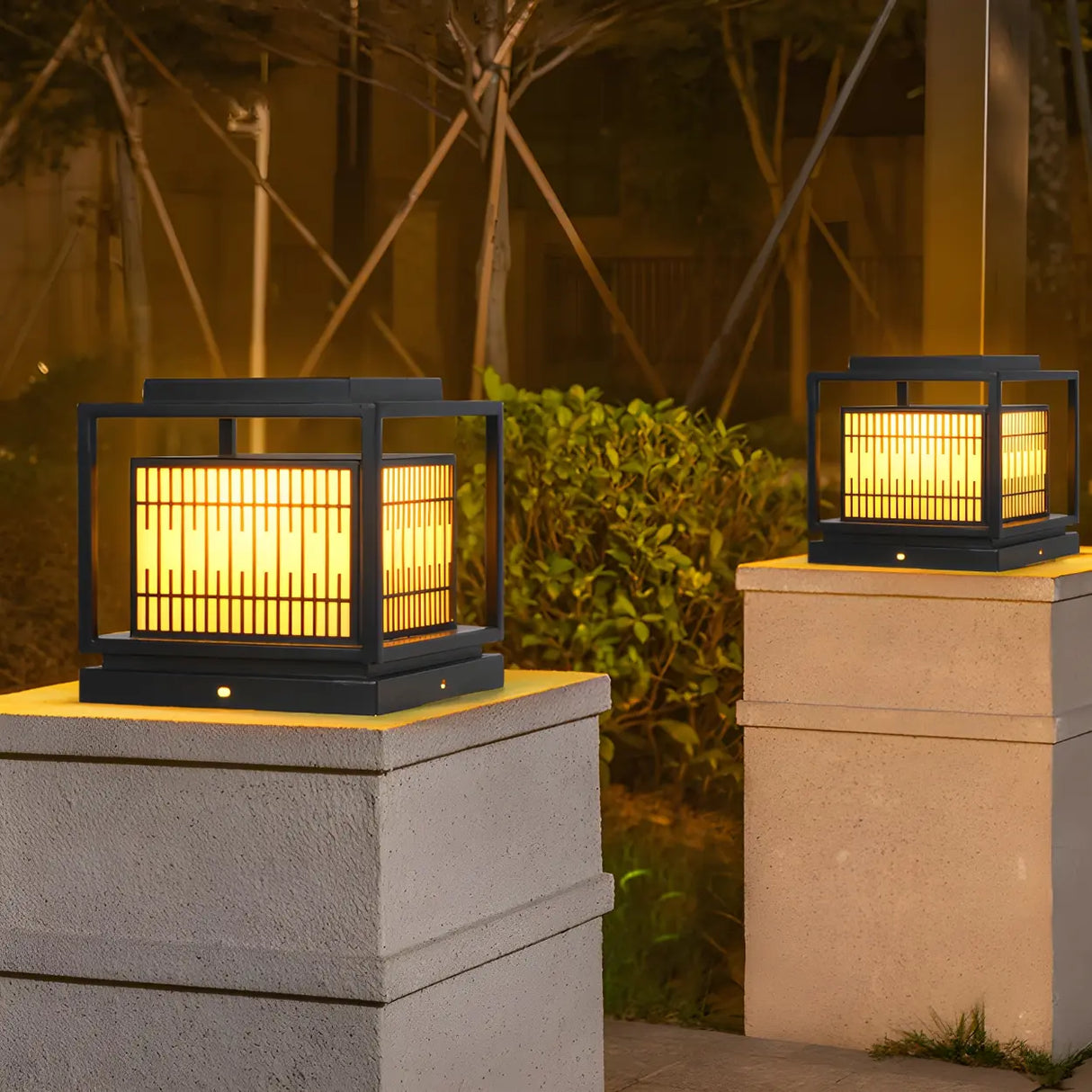 Black Unique Rectangular Metal Lantern Outdoor Lamp Image - 4