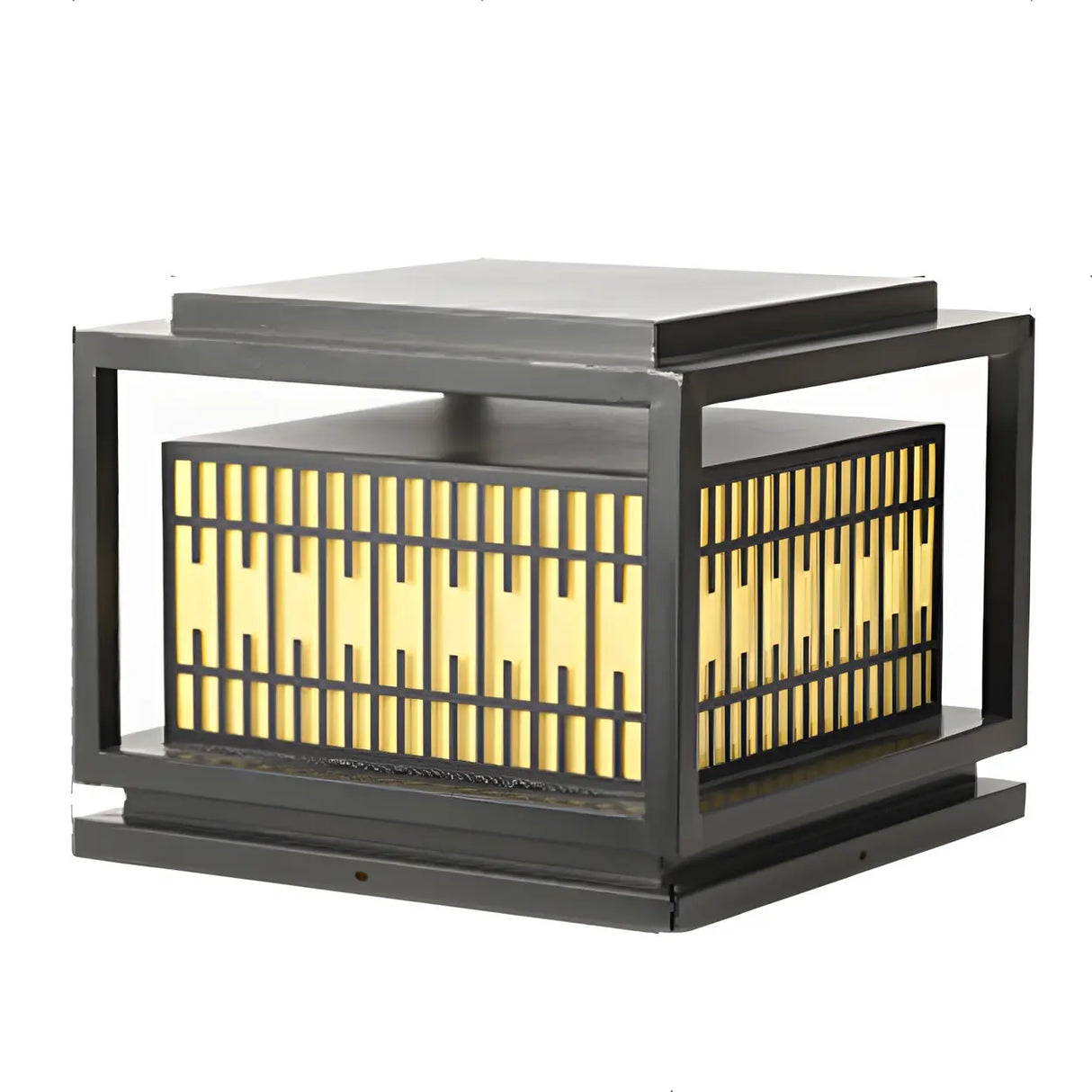 Black Unique Rectangular Metal Lantern Outdoor Lamp Image - 6