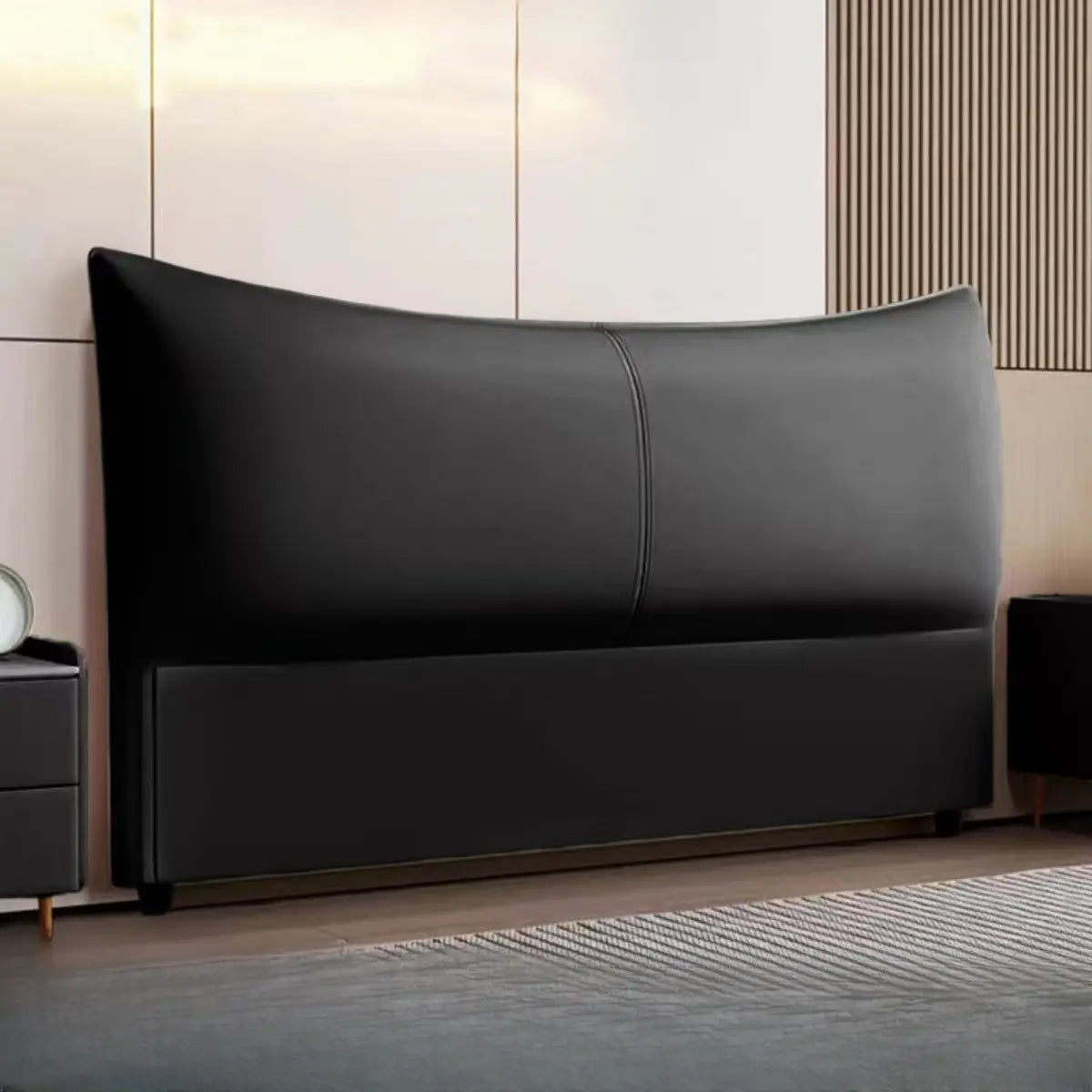 Black Upholstered Curved King Headboard with Legs Image - 1