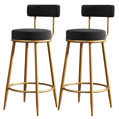 Black Velvet Round Metal Counter Stool with Low Back Image - 2