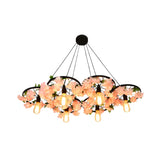 Black Wagon Wheel Metal Flower Edison Bulb Chandelier Image - 7