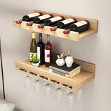 Black Wall-Mounted Wood Wine Rack Set with Glass Holder Image - 3