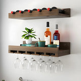 Black Wall-Mounted Wood Wine Rack Set with Glass Holder Image - 5