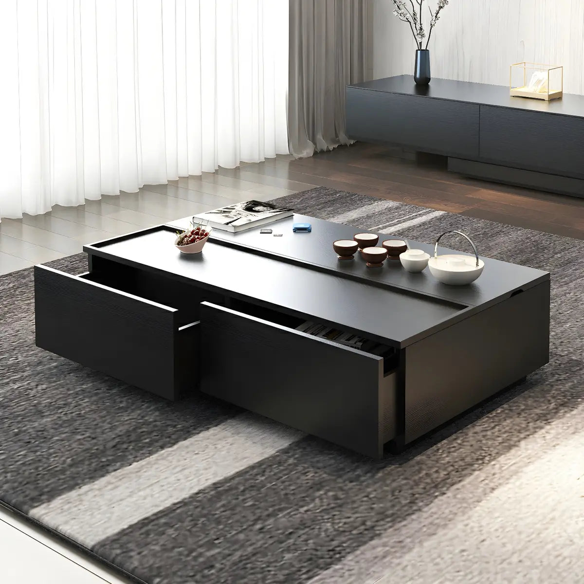 Black-Walnut Wood Trunk Storage Lift Top Coffee Table Image - 4