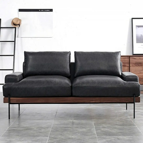 Black Water Resistant Leather Loveseat with Pillow Image - 2