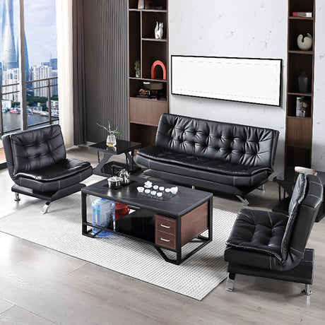 Black Waterproof Faux Leather 3-Seater Sofa with Glider Image - 1