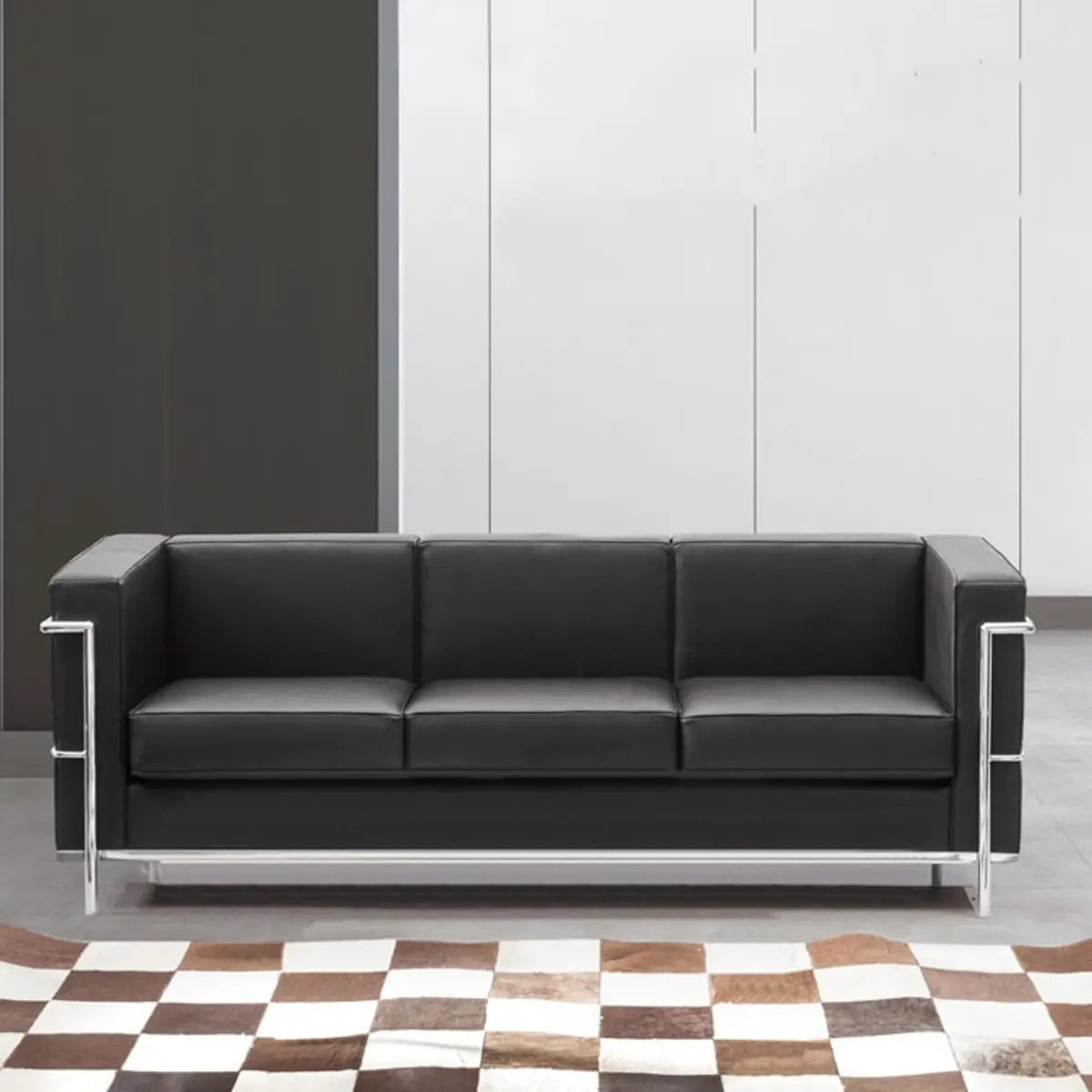 Black Waterproof Leather 3-Seater Sofa	with Arms Image - 1