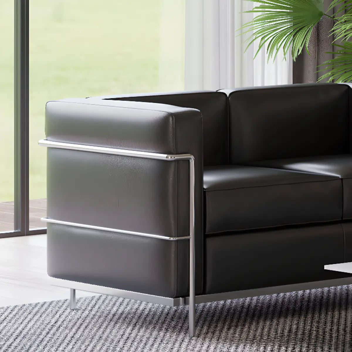 Black Waterproof Leather 3-Seater Sofa	with Arms Image - 8