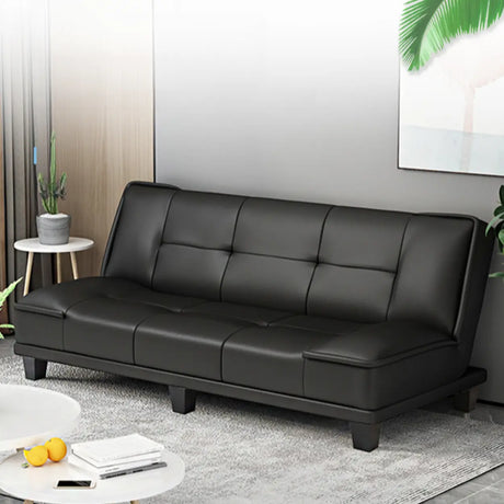 Black Waterproof Leather Wood Frame Sofa with Gliders Image - 1