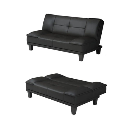 Black Waterproof Leather Wood Frame Sofa with Gliders Image - 2