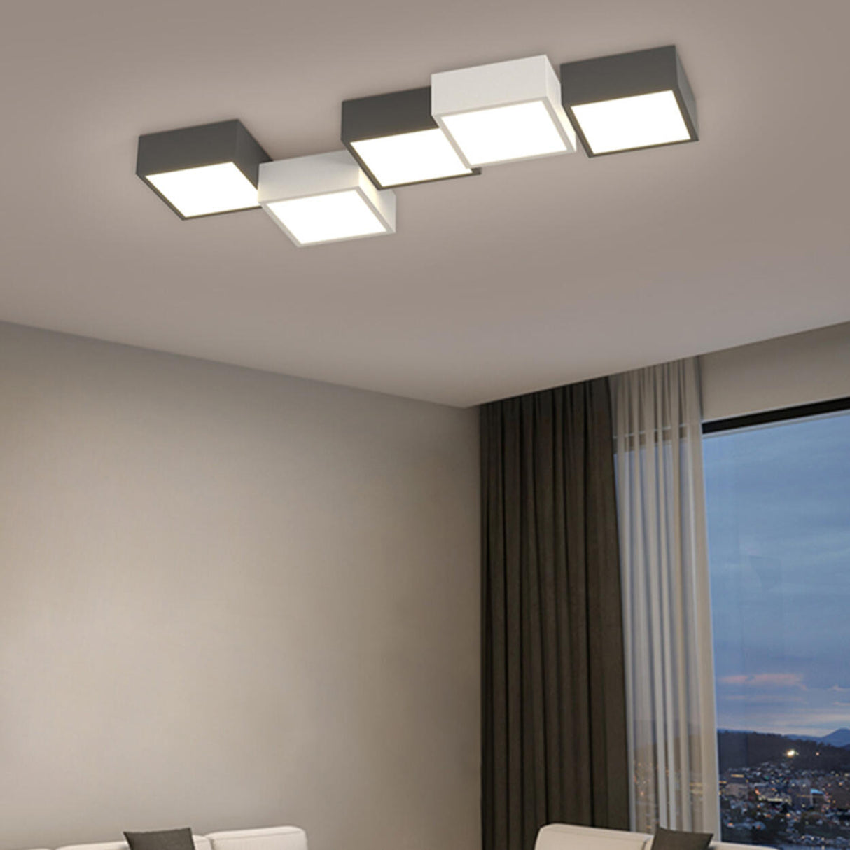 Black White Combination Square LED Flush Mount Light Image - 1