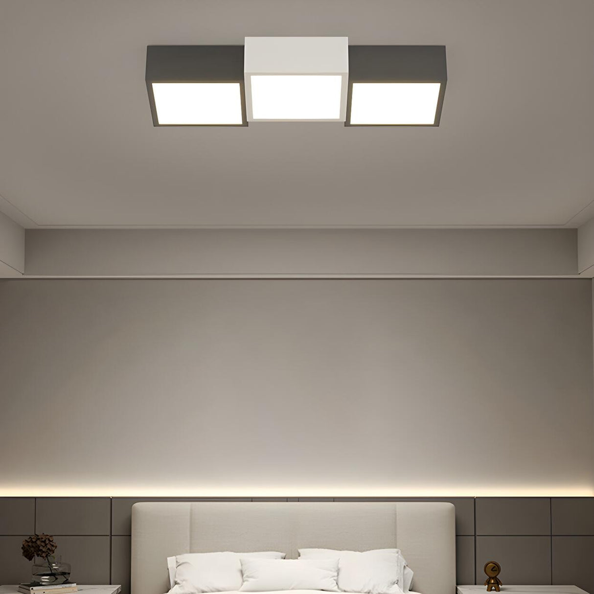 Black White Combination Square LED Flush Mount Light Image - 10