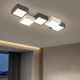 Black White Combination Square LED Flush Mount Light Image - 2