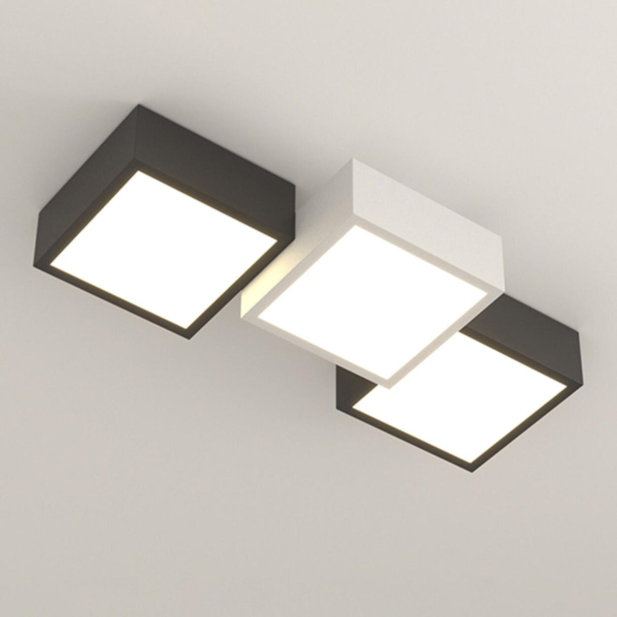 Black White Combination Square LED Flush Mount Light Image - 6