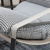 Black-White Cotton Plaid Pattern Metal Sled Arm Chair Image - 12