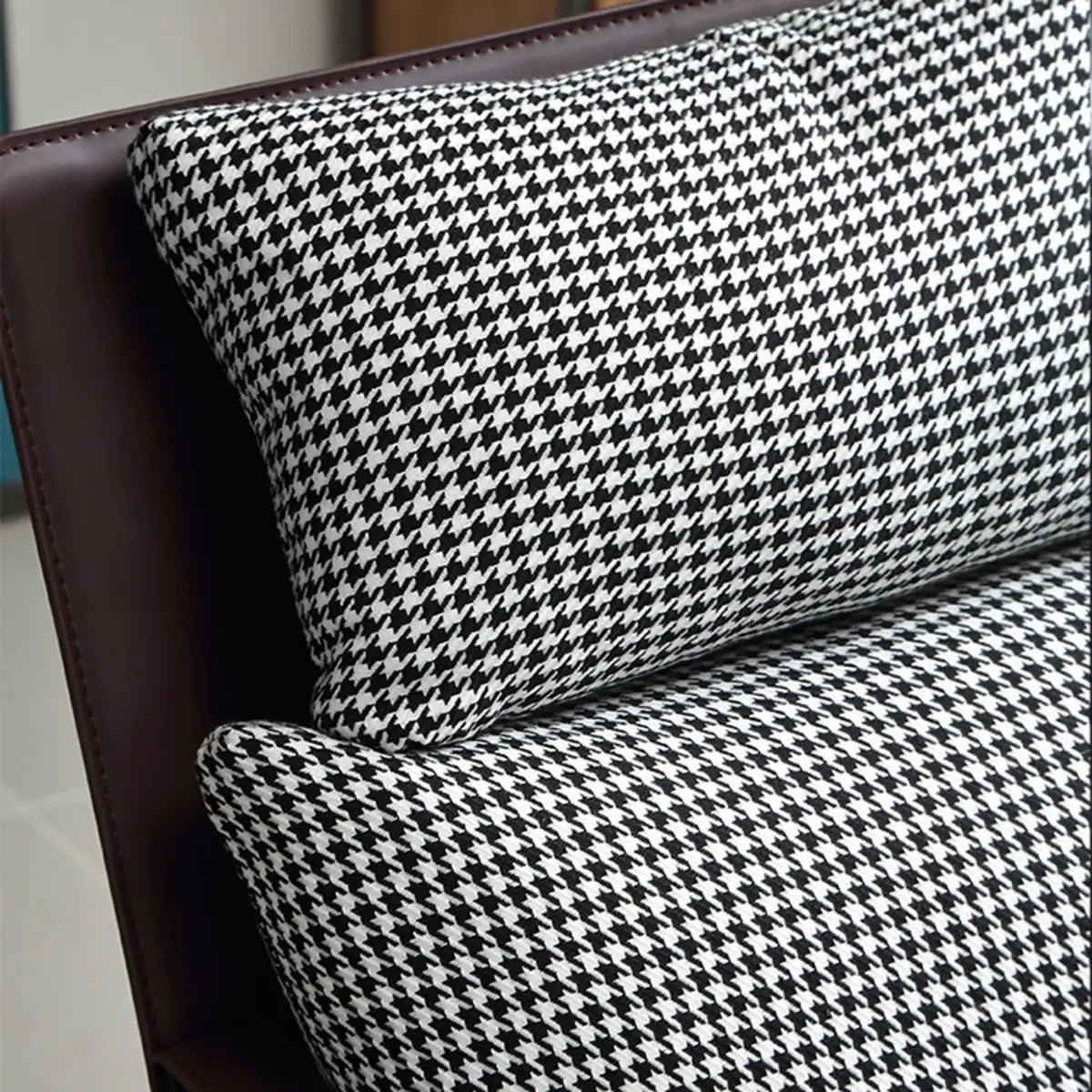 Black-White Cotton Plaid Pattern Metal Sled Arm Chair Image - 13