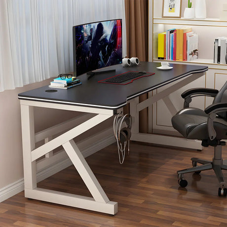 Black-White Free Form Artificial Wood Sled Gaming Desk Image - 1