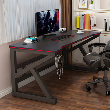 Black-White Free Form Artificial Wood Sled Gaming Desk Image - 2