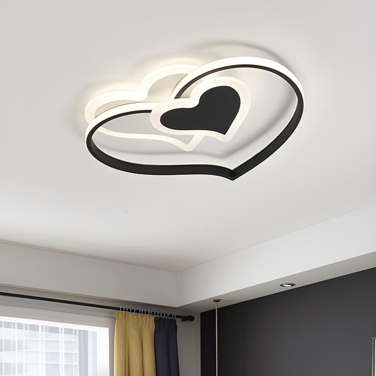 Black White Heart Shaped LED Flush Mount Ceiling Light Image - 1