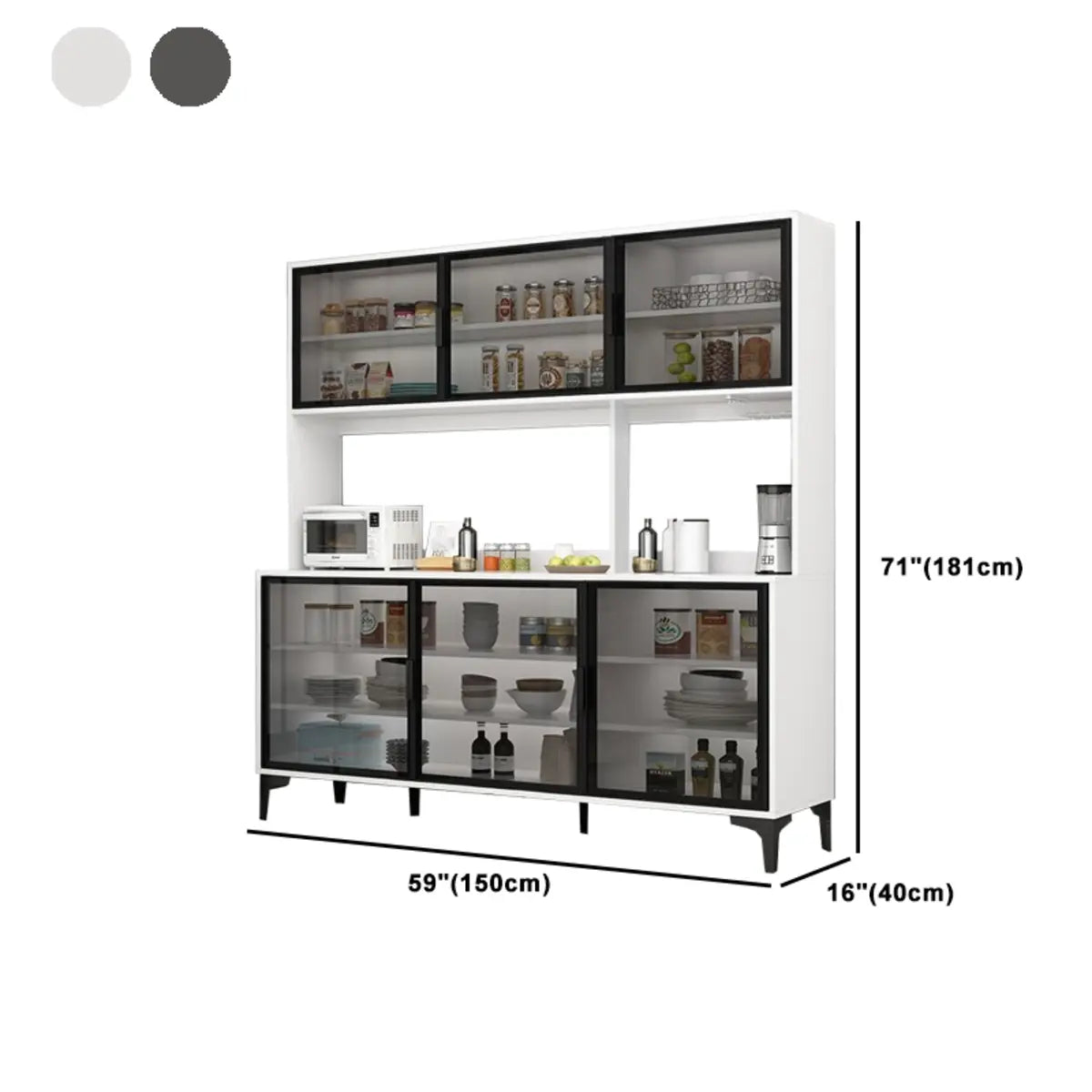 Black-White Pantry Hutch Wood Standard China Cabinets Image - 27