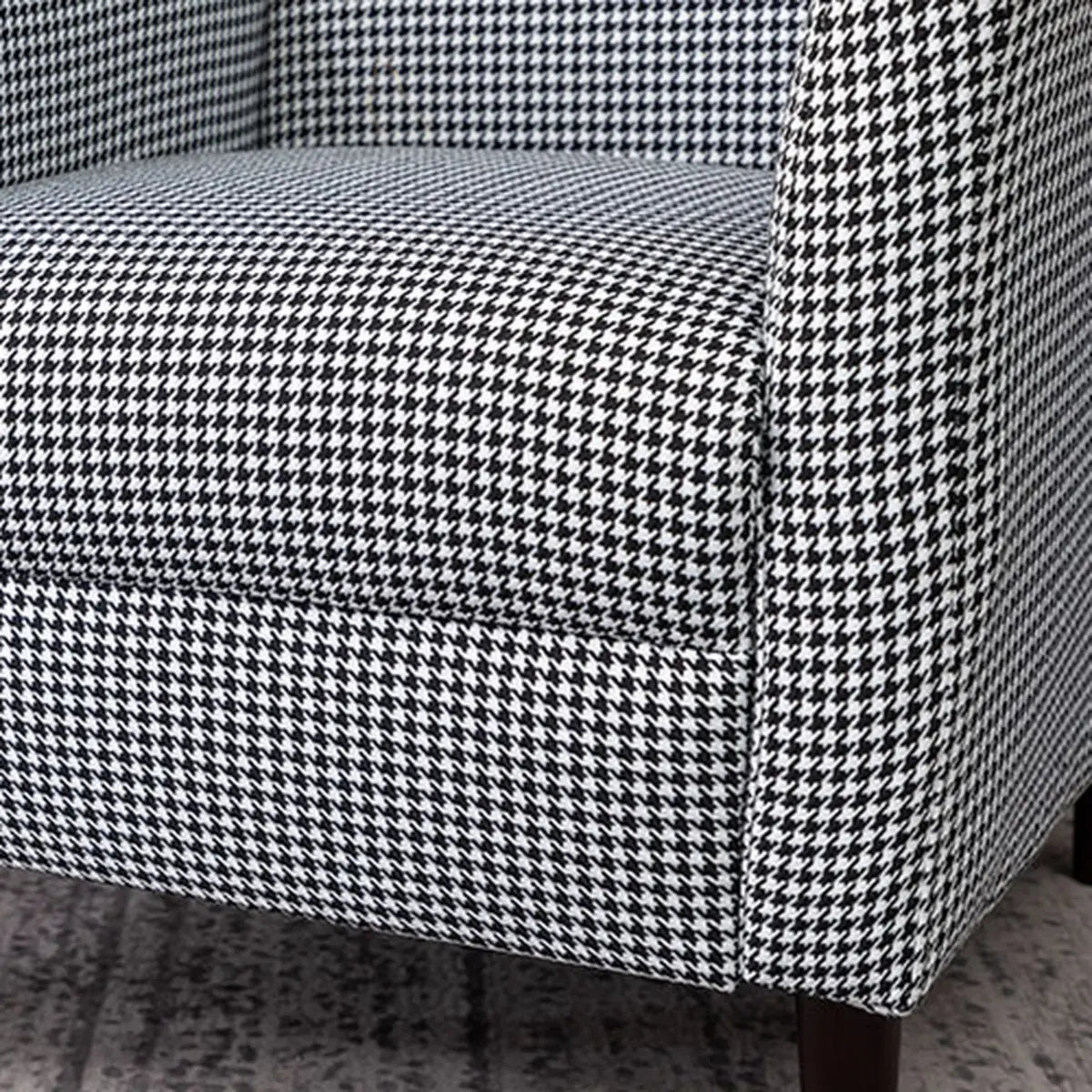 Black-White Plaid Cotton Flared Arm Four Legs Arm Chair Image - 10