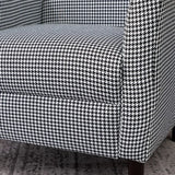 Black-White Plaid Cotton Flared Arm Four Legs Arm Chair Image - 10